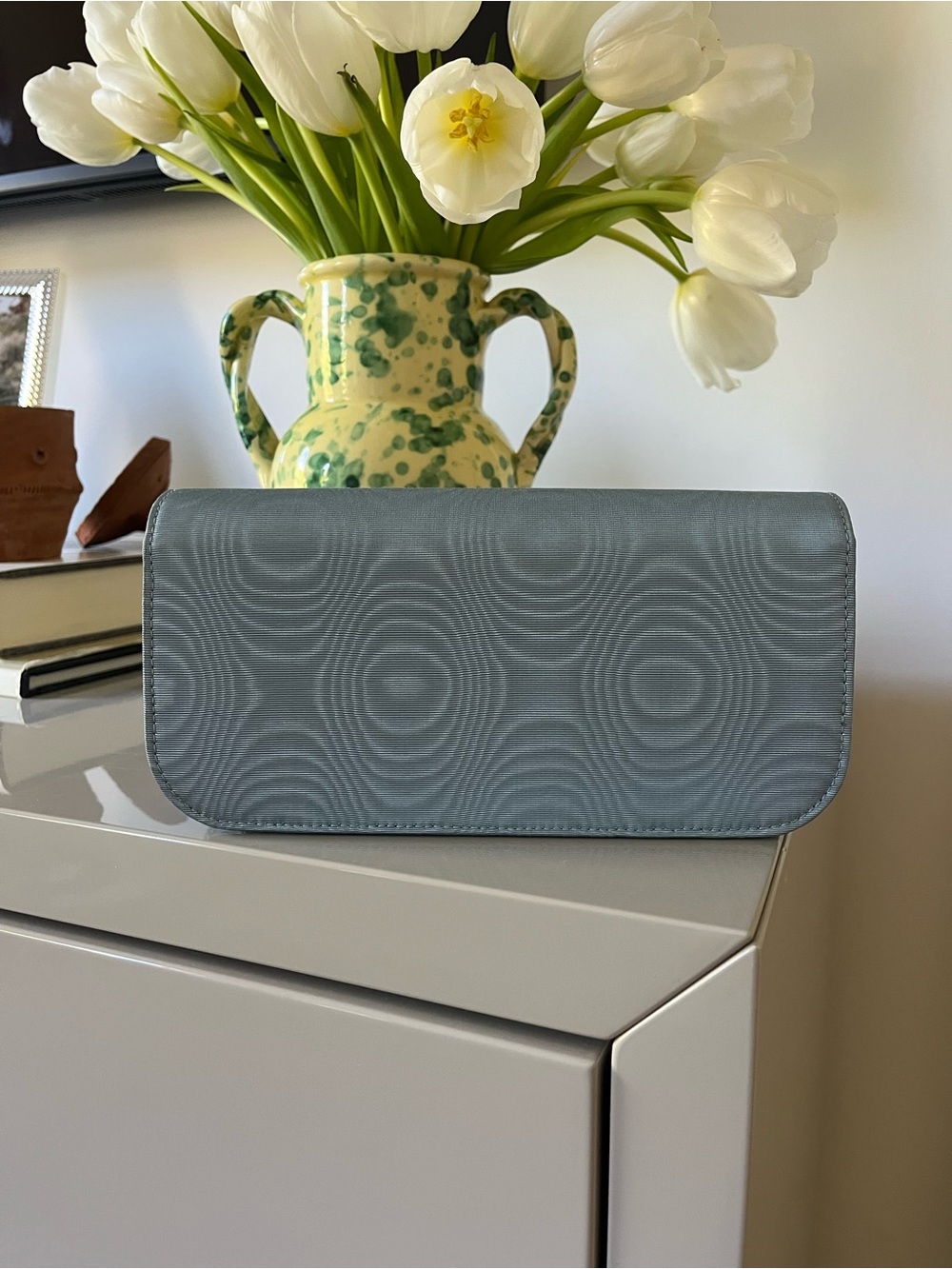 Valentino Garavani Blue Loco Clutch in Moire Fabric with Crystal Logo - Picture 6 of 12